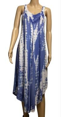 Island Beach Boho Tie Dye  Embroidered Lace Neckline Beach Sundress size S/M
